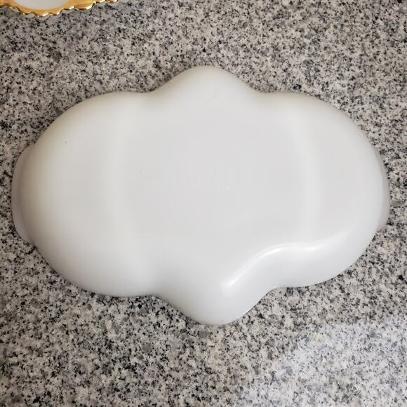 Lot of 2 Anchor Hocking Fire King Milk Glass Deviled Egg Gold Trim + Relish Tray - Picture 5 of 12